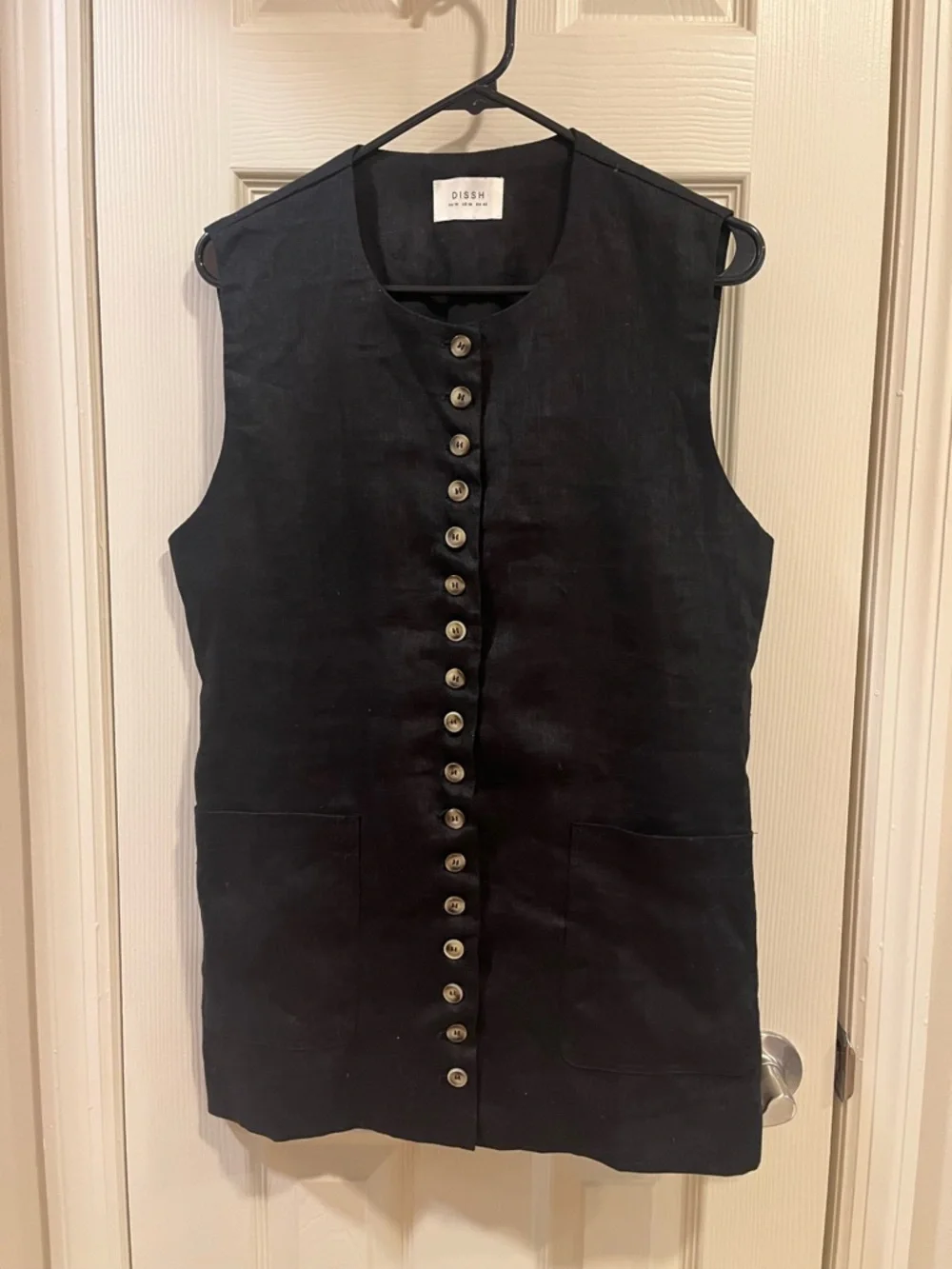 Dissh Black Linen Blend Sleeveless Button-Front Vest Size 10 - Picture 2 of 5